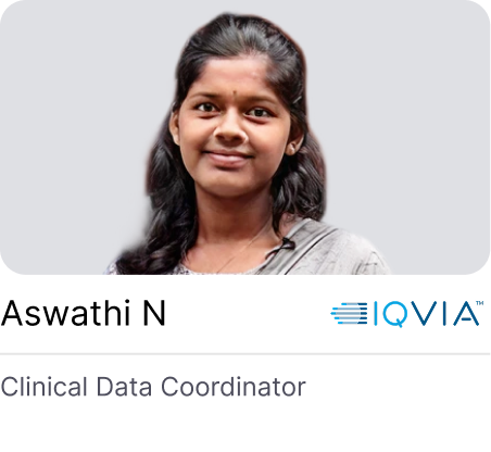 Aswathi N - Clinical Data Coordinator at IQVIA, placed through CLINI INDIA