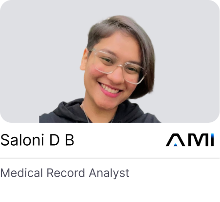 Saloni D B - Medical Record Analyst at AMI, placed through CLINI INDIA